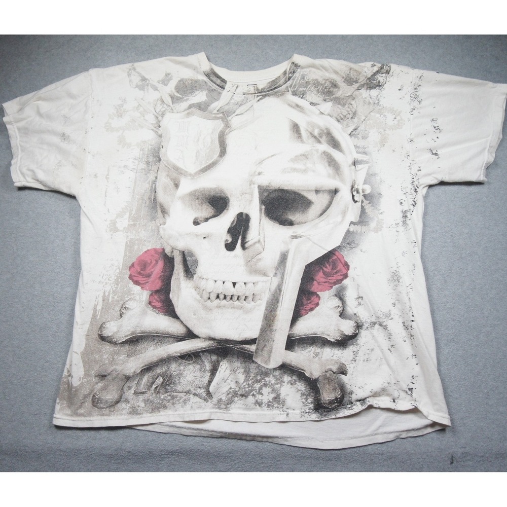 MMA Elite Shirt Mens 2XL XXL White Skull Graphic Tee Crossbones Grunge Casual